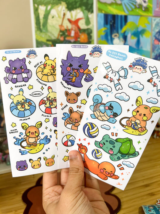 Pokemon at the Beach Sticker Sheets Vol 01-03