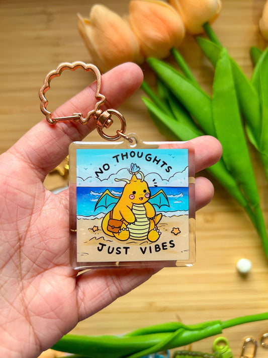 No Thoughts just Vibes Dragonite Keychain